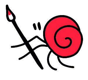 By Steph Brennan. Logo of simplified hermit crab holding a paint brush.