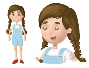 By Steph Brennan. Digital painting of little girl with braids.